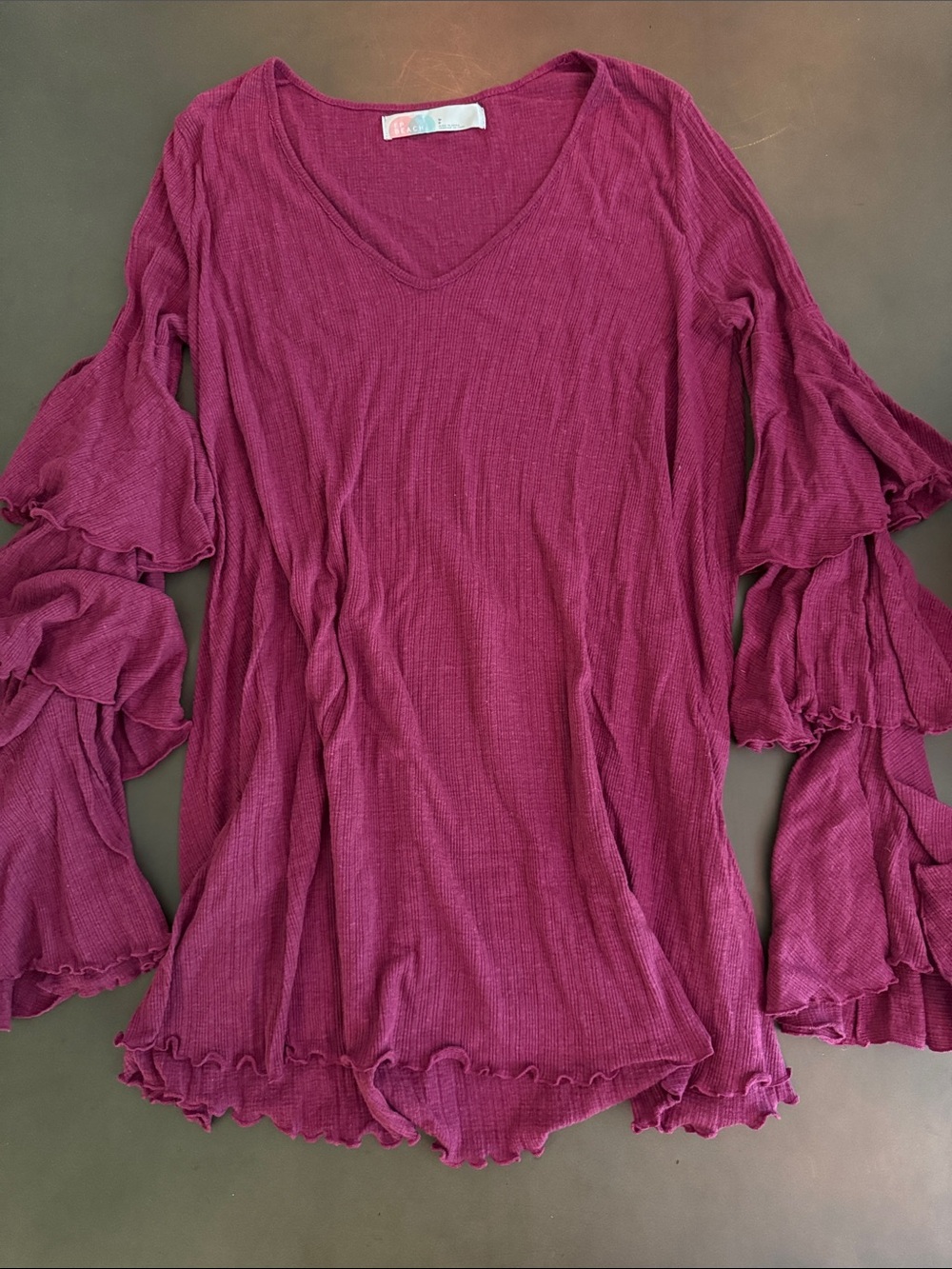 Free People Layered Ruffle Bell-Sleeve V-Neck Top - Magenta